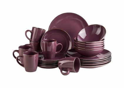 Mäser, Mäser Kombiservice 24-teilig Geschirr Set Lila, Mäser Kombiservice metallic rim 24-teilig , Kombiservice, 934035 , Lila , Keramik , 400 ml,850 ml , glänzend , 003175029904