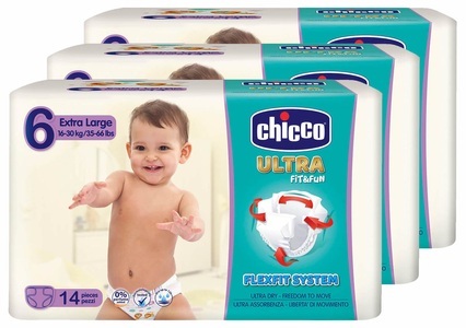CHICCO, Chicco - 1 Packung mit 14 Windeln Ultra Fit & Fun - Grösse: 6, Chicco Ultra 6 Extra Large Windeln 14 Stk 3er Set