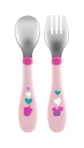CHICCO, chicco erstes Edelstahlbesteck-Set Girl 18M+ - rosa/pink, 