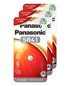 Panasonic, Silberoxid Knopfzelle SR41 - 1 Stück, Panasonic® Silber-Oxid-Stapel SR 41W 1,5V