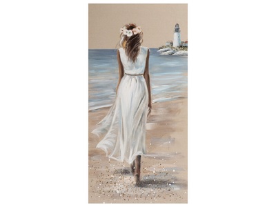 undefined, Frau am Strand im Weissem Kleid 1, Frau am Strand im Weissem Kleid 1