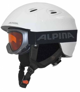 Alpina, Alpina Junta Set Skihelm mit Skibrille (Größe: 54-57 cm, 10 weiß (inkl. Freespirit anthrazit)), 