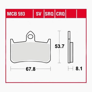 TRW - (TRW KFZ Ausruestung GmbH), TRW - Bremsbelagsatz, Scheibenbremse, TRW Lucas Bremsbeläge organisch MCB593 67,8x53,7x8,1mm