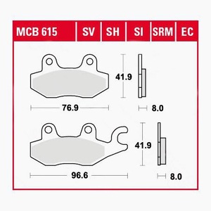 TRW - (TRW KFZ Ausruestung GmbH), TRW - Bremsbelagsatz, Scheibenbremse, TRW Lucas Bremsbeläge organisch MCB615 76,9/96,6x41,9x8mm