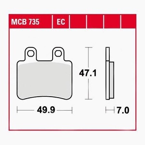 TRW - (TRW KFZ Ausruestung GmbH), TRW - Bremsbelagsatz, Scheibenbremse, TRW Lucas Bremsbeläge organisch MCB735 49,9x47,1x7mm