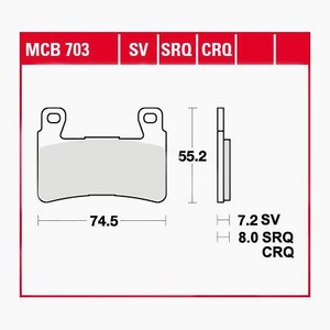 TRW - (TRW KFZ Ausruestung GmbH), TRW - Bremsbelagsatz, Scheibenbremse, TRW Lucas Bremsbeläge organisch MCB703 74,5x55,2x7,2mm