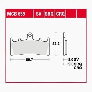 TRW - (TRW KFZ Ausruestung GmbH), TRW - Bremsbelagsatz, Scheibenbremse, TRW Lucas Bremsbeläge Sintermetall Street MCB659SV 89,7x52,2x8mm