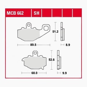 TRW - (TRW KFZ Ausruestung GmbH), TRW - Bremsbelagsatz, Scheibenbremse, TRW Lucas Bremsbeläge Sintermetall Street MCB662SH 89,5/68x51,2/52,6x8