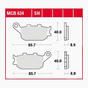 TRW - (TRW KFZ Ausruestung GmbH), TRW - Bremsbelagsatz, Scheibenbremse, TRW Lucas Bremsbeläge Sintermetall Street MCB634SH 85,7x40x8,9mm