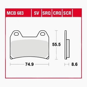 TRW - (TRW KFZ Ausruestung GmbH), TRW - Bremsbelagsatz, Scheibenbremse, TRW Lucas Bremsbeläge Sintermetall Street MCB683SV 74,9x55,5x8,6mm