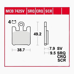 TRW - (TRW KFZ Ausruestung GmbH), TRW - Bremsbelagsatz, Scheibenbremse, TRW Lucas Bremsbeläge Sintermetall Street MCB742SV 38,7x49,2x7,9mm