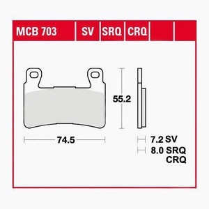 TRW - (TRW KFZ Ausruestung GmbH), TRW - Bremsbelagsatz, Scheibenbremse, TRW Lucas Bremsbeläge Sintermetall Street MCB703SV 74,5x55,2x7,2mm