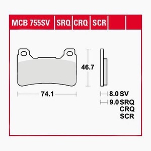 TRW - (TRW KFZ Ausruestung GmbH), TRW - Bremsbelagsatz, Scheibenbremse, TRW Lucas Bremsbeläge Sintermetall Street MCB755SV 74,1x46,7x8mm