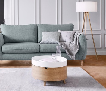 undefined, Runder Stauraum-Couchtisch mit abnehmbarem Tablett, 