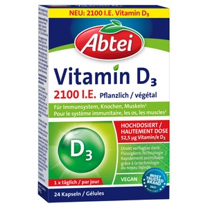 Interdelta SA, Abtei Vitamin D3 Kapseln 2100 IE pflanzlich 24 Stück, Abtei Vitamin D3 2.100 I.E. Pflanzlich (24 Stk)