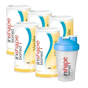 Biomed, INSHAPE Biomed Pulver Vanille 5x 420 g, INSHAPE Biomed Pulver Vanille 5x 420 g mit Shaker