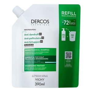 L'Oreal Deutschland GmbH, Vichy Dercos Anti-Schuppen Shampoo: Beruhigendes Shampoo mit Salicylsäure für normales bis fettiges Haar, VICHY - Dercos Eco-Refill Anti-Schuppen-Shampoo für normales bis fettiges Haar, 390 ml