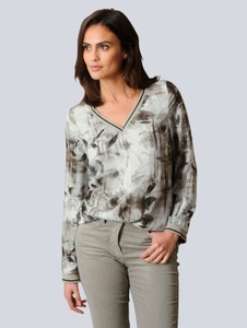 Alba Moda, Bluse mit Tape am Ausschnitt Alba Moda Taupe/Off-white, 