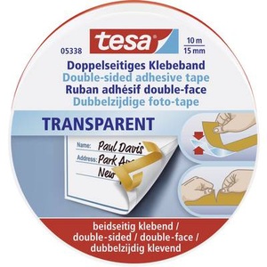 Tesa, tesa 05338-00000-01 Doppelseitiges Klebeband Transparent (L x B) 10 m x 15 mm 1 Rolle(n), tesa Doppelseitiges Klebeband Transparent 15 mm (B) x 10 m (L) Vlies 5338