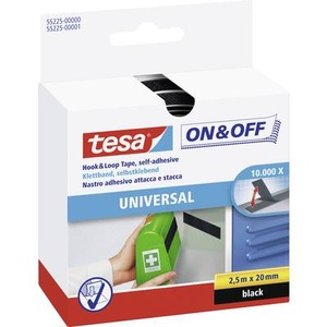TESA On & Off, TESA On & Off 55225-00-01 Klettband zum Aufkleben Haft- und Flauschteil (L x B) 2500 mm x 20 mm Schwarz 1 St., Klettband on&off 2.5mx20mm sch