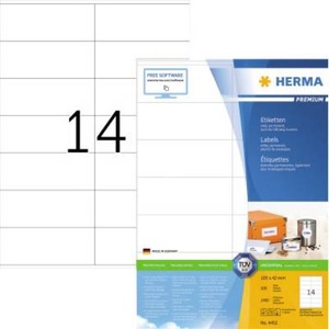 HERMA, Herma 4452 Etiketten 105 x 42 mm Papier Weiß 1400 St. Permanent Universal-Etiketten Tinte, Laser, Kopie 100 Blatt DIN, HERMA Universal-Etiketten Premium, 10.5 x 4.2 cm, 1400 Etiketten
