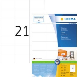 HERMA, Herma 4668 Etiketten 70 x 42.3 mm Papier Weiß 2100 St. Permanent Universal-Etiketten Tinte, Laser, Kopie 100 Blatt DIN, HERMA Universal-Etiketten Premium 4668 70 x 42.3 mm, 100 Blatt