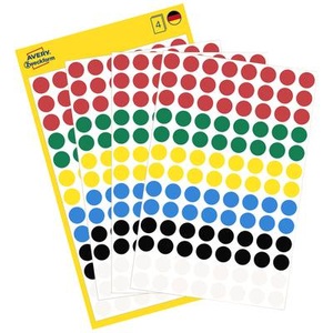 Avery Zweckform, Avery-Zweckform 3090 Markierungspunkte Etiketten Ø 8 mm Rot, Grün, Gelb, Blau, Schwarz, Weiß 416 St. Permanent Papier, AVERY ZWECKFORM Markierungspunkte 3090Z 8mm ass. 4 Blatt