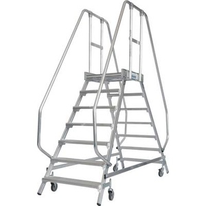 KRAUSE, KRAUSE Podestleiter MH beidseitig begehbar 2 x 7 Stufen, KRAUSE® Podesttreppe, 2-seitig, verfahrbar, Standhöhe 1,65 m