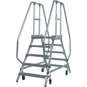 KRAUSE, KRAUSE Podestleiter MH beidseitig begehbar 2 x 5 Stufen, ab 2 Stk, KRAUSE® Podesttreppe, 2-seitig, verfahrbar, Standhöhe 1,20 m