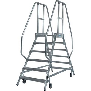 KRAUSE, KRAUSE Podestleiter MH beidseitig begehbar 2 x 6 Stufen, ab 2 Stk, KRAUSE® Podesttreppe, 2-seitig, verfahrbar, Standhöhe 1,45 m