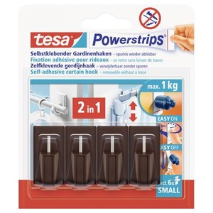 Tesa, tesa Powerstrips® Vario Gardinenhaken Braun 58047-02-01 tesa Inhalt: 1 Pckg., tesa POWERSTRIPS® Vario Gardinenhaken Braun Inhalt: 4 St.