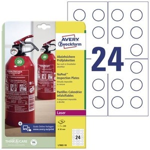 Avery Zweckform, Avery-Zweckform L7802-10 Etiketten (A4) Ø 30 mm Folie Weiß 240 St. Permanent Prüfplaketten, 