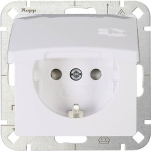 Kopp, Kopp 1fach Einsatz Schutzkontakt-Steckdose mit Klappdeckel HK05 Arktis-Weiß 920802008, Kopp 1fach Einsatz Schutzkontakt-Steckdose mit Klappdeckel HK05 Arktis-Weiß 920802008