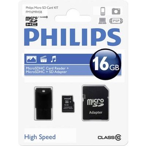 Philips, Philips microSDHC-Karte 16 GB Class 10 inkl. SD-Adapter, inkl. USB-Kartenleser, 