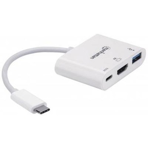 Manhattan, Manhattan USB Adapter [1x USB-C™ Stecker - 1x HDMI-Buchse, USB 2.0 Buchse A, USB-C™ Buchse] Weiß, 