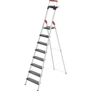 Hailo, Hailo L100 TOPLINE 8050-807 Aluminium Stufen-Stehleiter inkl. Werkzeugablage Arbeitshöhe (max.): 3.72 m Silber, Schwarz,, Hailo Bockleiter L100 TopLine 8 Stufen