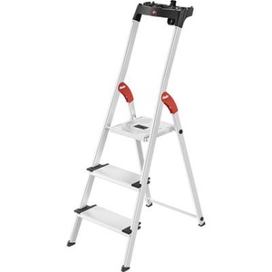 Hailo, Hailo L80 ComfortLine 8040-307 Aluminium Stufen-Stehleiter inkl. Werkzeugablage Arbeitshöhe (max.): 2.35 m Silber,, Hailo Stufen-Stehleiter ComfortLine, Standhöhe 0,63 m