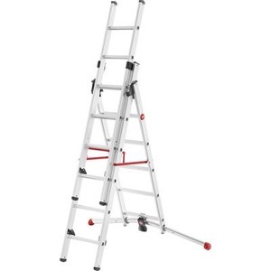 Hailo, Hailo S100 ProfiLOT 9306-507 Aluminium Mehrzweckleiter Arbeitshöhe (max.): 4.7 m Silber, Rot, Schwarz 15.5 kg, Hailo Mehrzweckleiter S100 ProfiLOT 2x6 + 1x5 Sprossen
