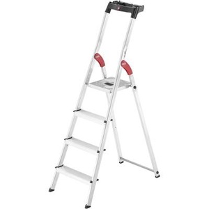 Hailo, Hailo L60 StandardLine 8160-407 Aluminium Stufen-Stehleiter inkl. Werkzeugablage Arbeitshöhe (max.): 2.6 m Silber, Rot,, Hailo Sicherheits-Haushaltsleiter L60 EC Haushaltsleiter