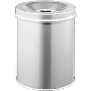 Durable, Papierkorb 15 l Durable Stahl (Ø x H) 260 mm x 357 mm Silber Flammlöschende Deckelkonstruktion 1 St., DURABLE® Sicherheits-Papierkorb, aus Stahl, 15 Liter, mit Flammenlöschkopf, silber