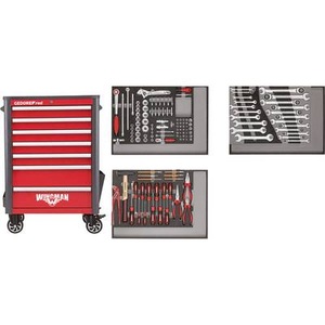 Gedore RED, Gedore RED R22071004 3301694 Werkzeugset, GEDORE Werkstattwagen WINGMAN inkl. 129 Werkzeugen, 7 Schubladen, 129-teiliges Werkzeugsortiment, HxBxT 1034 x 724 x 470 mm