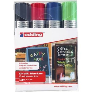 Edding e-4090 4-4090-4999 Kreidemarker Schwarz, Rot, Blau, Grün 4 mm, 15 mm