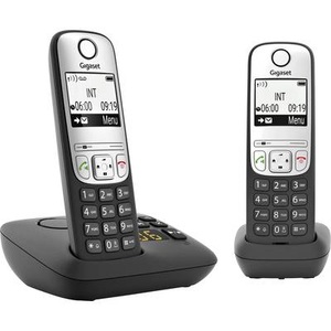 Gigaset, Gigaset A690A Duo Schnurloses Telefon analog Freisprechen, mit Basis, Wahlwiederholung Schwarz, Gigaset A690A Duo DECT Schnurloses Telefon analog Freisprechen, mit Basis, Wahlwiederholung Schwarz