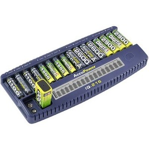 AccuPower, AccuPower IQ216 Rundzellen-Ladegerät NiCd, NiMH Micro (AAA), Mignon (AA), 9 V Block, 