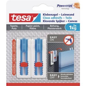 Tesa, Tesa - Klebenagel Tapeten & Putz - höhenverstellbar - selbstklebender Nagel - ideal für Leinwand & Keilrahmen - hält bis 1kg/Nagel - spurlos ablösbar, Tesa Klebenagel, 1kg, Tapete & Putz, 77778-00000