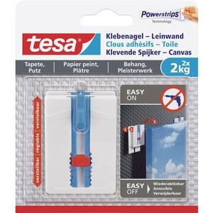 Tesa, Tesa - Klebenagel Tapeten & Putz - höhenverstellbar - selbstklebender Nagel - ideal für Leinwand & Keilrahmen - Halteleistung 2kg/Nagel - spurlos ablösbar, Tesa Klebenagel, 1kg, Tapete & Putz, 77779-00000