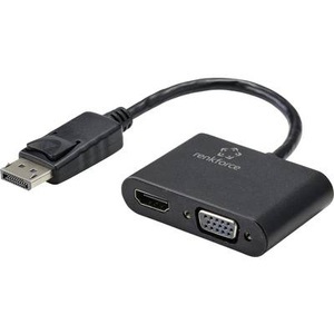 Renkforce, Renkforce DisplayPort Anschlusskabel 15.00 cm RF-4505752 Schwarz [1x DisplayPort Stecker - 2x HDMI-Buchse, VGA-Buchse], Renkforce RF-4505752 DisplayPort / HDMI / VGA Adapter [1x DisplayPort Stecker - 1x HDMI-Buchse, VGA-Buchse] Schwarz