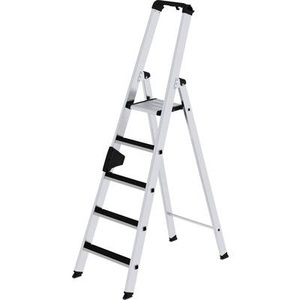 Guenzburger, Guenzburger Stufen-Stehleiter einseitig begehbar, geriffelt 5 Stufen, MUNK Günzburger Steigtechnik 41505 Aluminium Stufen-Stehleiter Arbeitshöhe (max.): 3.25 m 8 kg