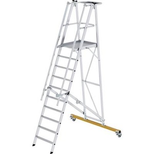 undefined, Alu-Plattformleiter, fahrbar mit 3-seitigem Plattformgeländer 10 Sprossen inkl. Plattform, MUNK Günzburger Steigtechnik 52310 Aluminium Plattformleiter Montage mit Werkzeug Arbeitshöhe (max.): 4.3 m 49 kg