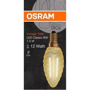 Osram, OSRAM LED EEK A++ (A+++ - G) E14 Kerzenform 2 W Warmweiß (Ø x L) 35.0 mm x 100.0 mm 1 St., Osram Vintage 1906 LED E14 Gedreht Kerze Fadenlampe Gold 1.5W 120lm - 824 Extra Warmweiß | Ersatz für 15W